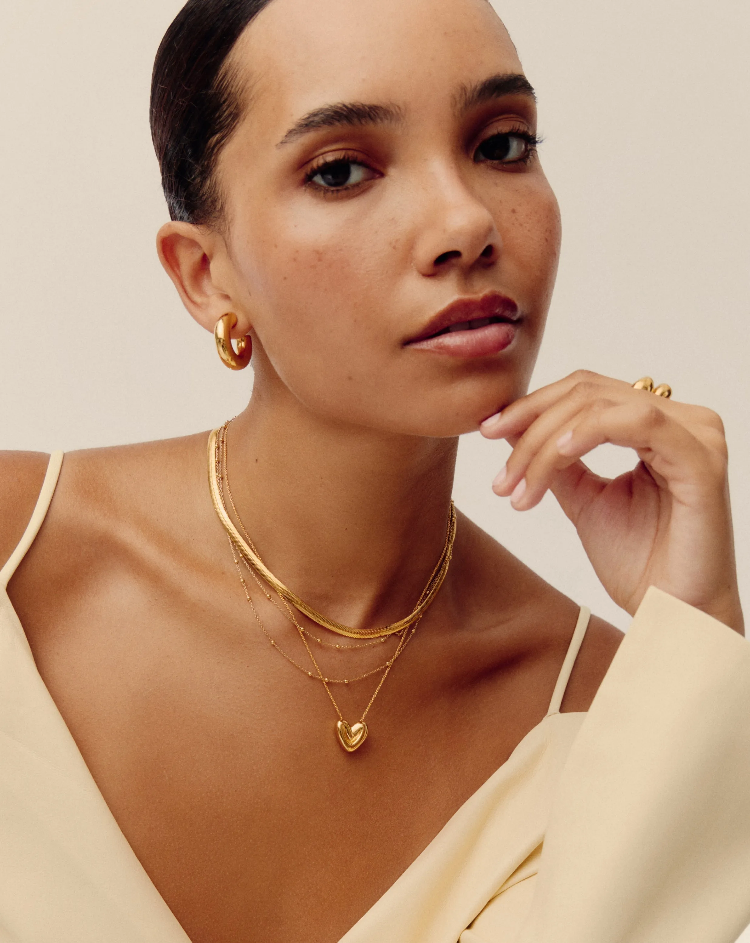 Puffy Heart Pendant Necklace in Gold