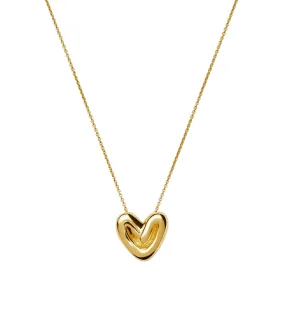 Puffy Heart Pendant Necklace in Gold