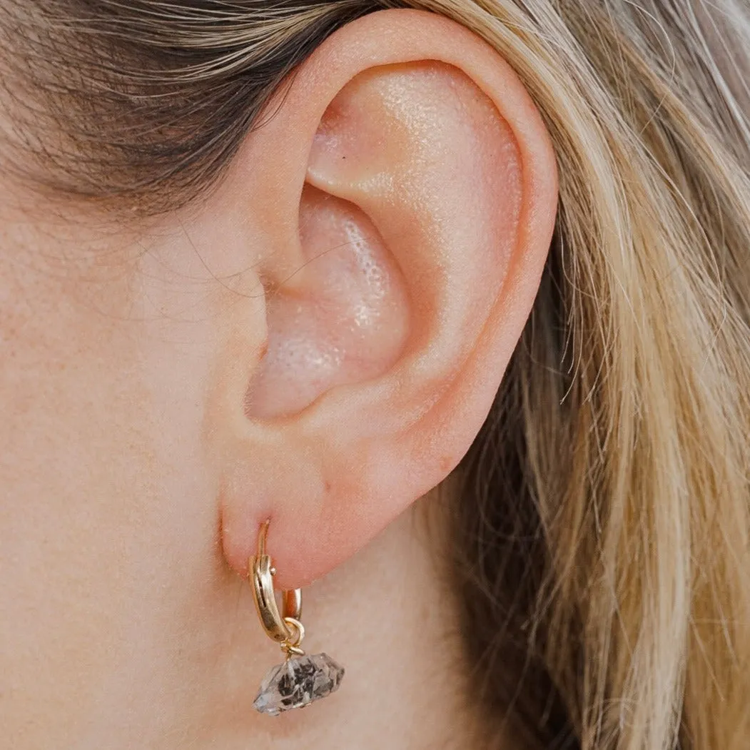 Quartz Gemstone Huggie Hoops - Choose Your Metal