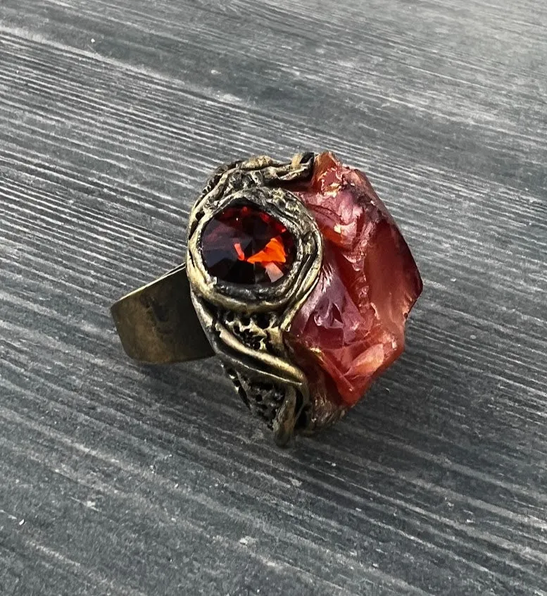 Raw Carnelian Large Stone Ring, Big Chunky Cocktail Ring