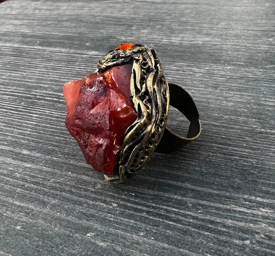 Raw Carnelian Large Stone Ring, Big Chunky Cocktail Ring