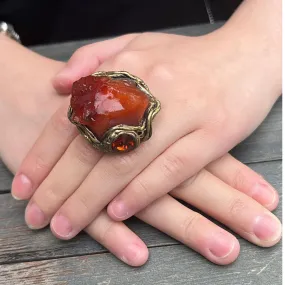 Raw Carnelian Large Stone Ring, Big Chunky Cocktail Ring