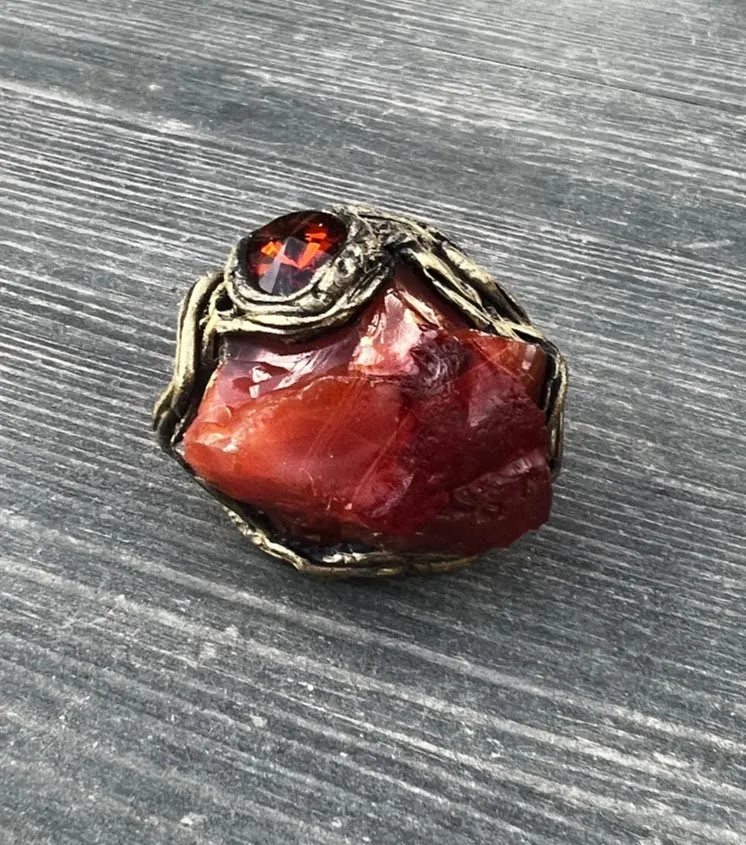 Raw Carnelian Large Stone Ring, Big Chunky Cocktail Ring
