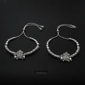 Real Sterling Silver women amazing brides collection Oxidized Anklet Pair