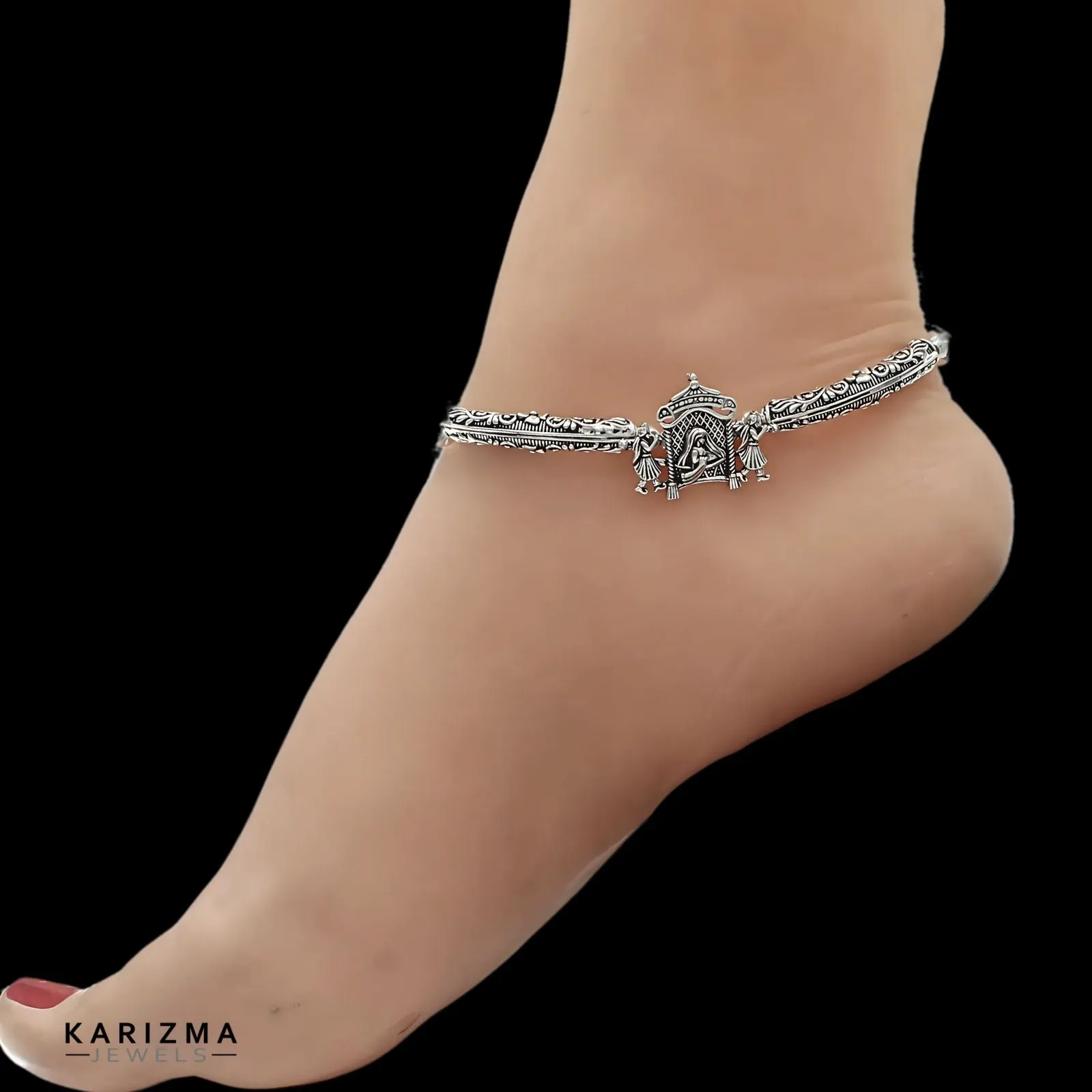 Real Sterling Silver women amazing brides collection Oxidized Anklet Pair