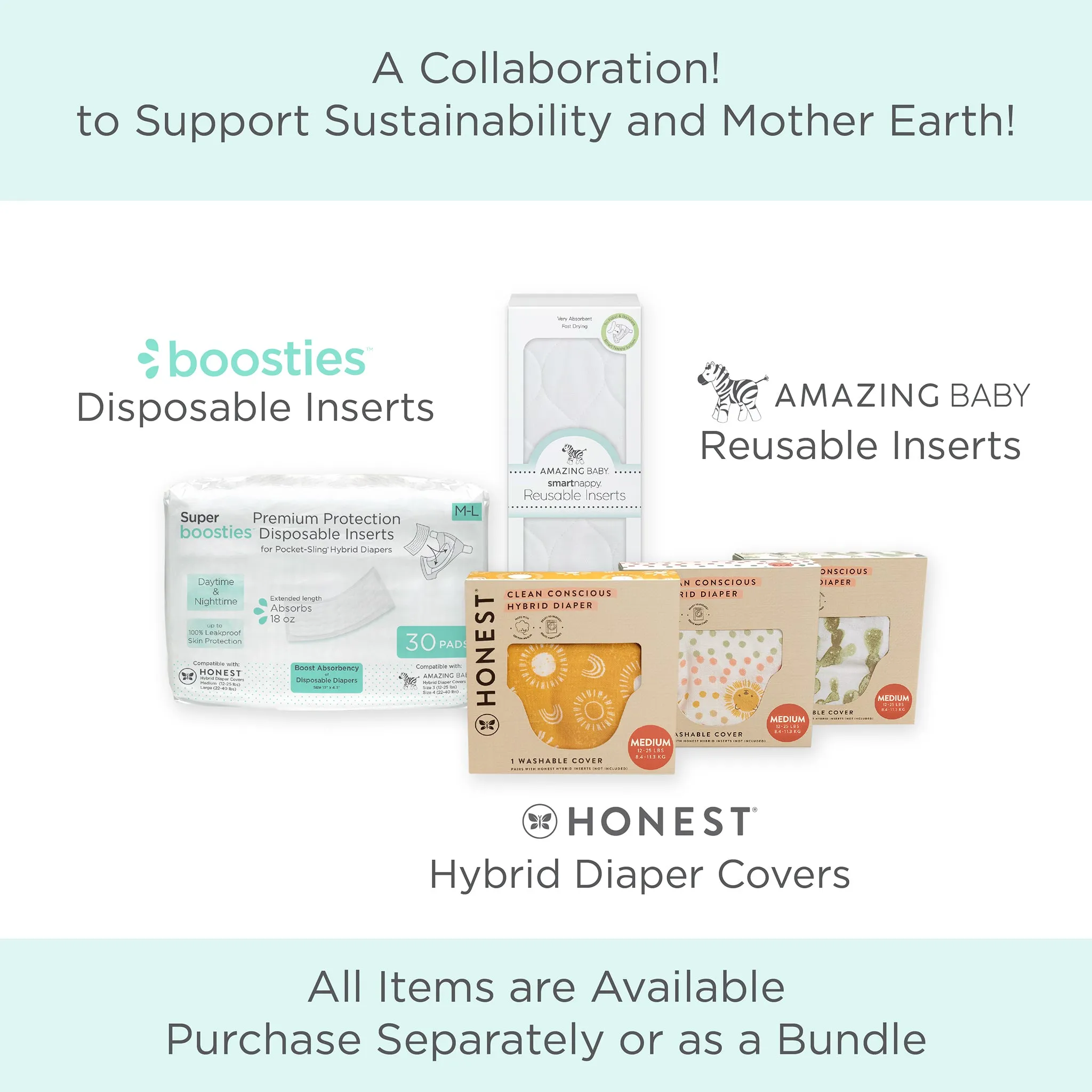 REUSABLE Inserts for Honest® Hybrid & Amazing Baby Hybrid Cloth Diaper Covers: 5 Tri-Fold Inserts   5 Boosters, Size 3-4 / Medium/Large