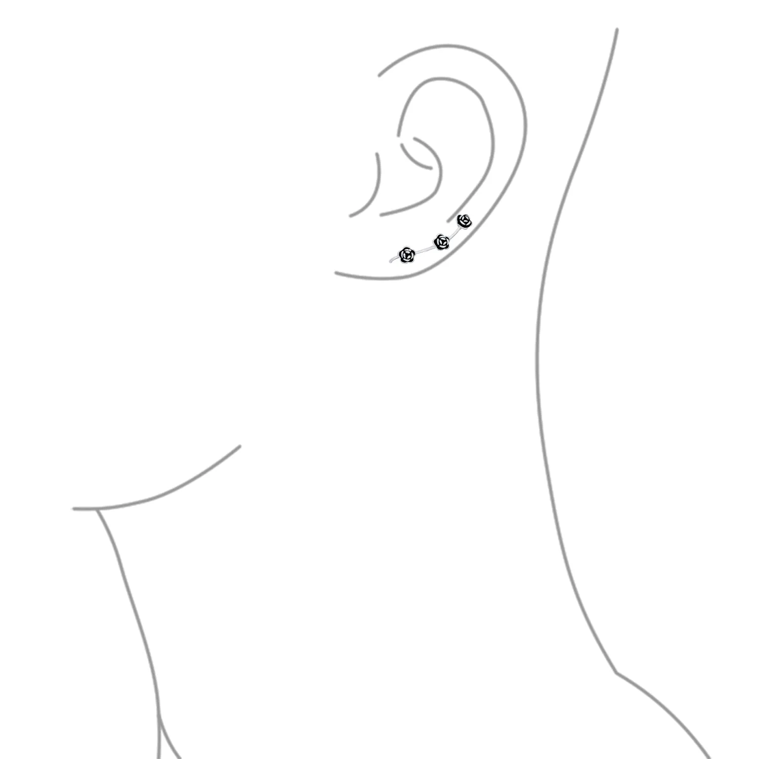 Romantic Retro 3D Flower Ear Cuff Cartilage with Three Roses in Sterling Silver