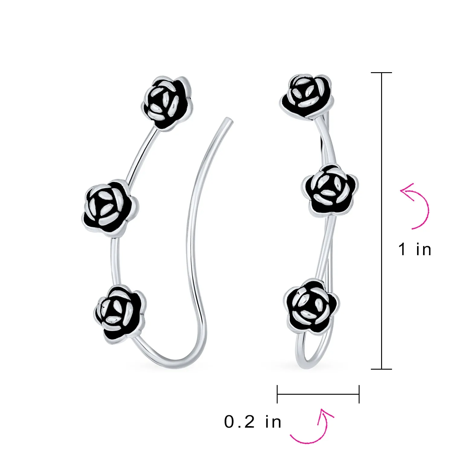 Romantic Retro 3D Flower Ear Cuff Cartilage with Three Roses in Sterling Silver