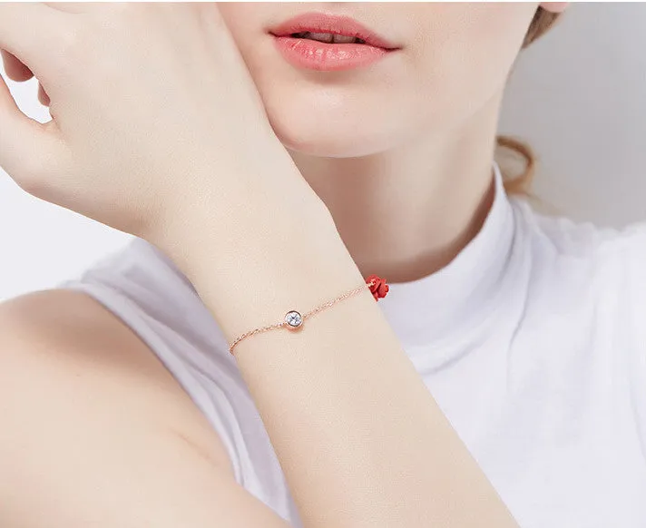 Rose flower anklet 925 silver cubic zirconia bracelet  sterling silver fashion jewelry for women
