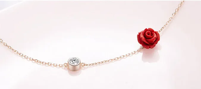 Rose flower anklet 925 silver cubic zirconia bracelet  sterling silver fashion jewelry for women