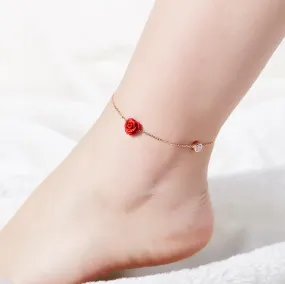 Rose flower anklet 925 silver cubic zirconia bracelet  sterling silver fashion jewelry for women