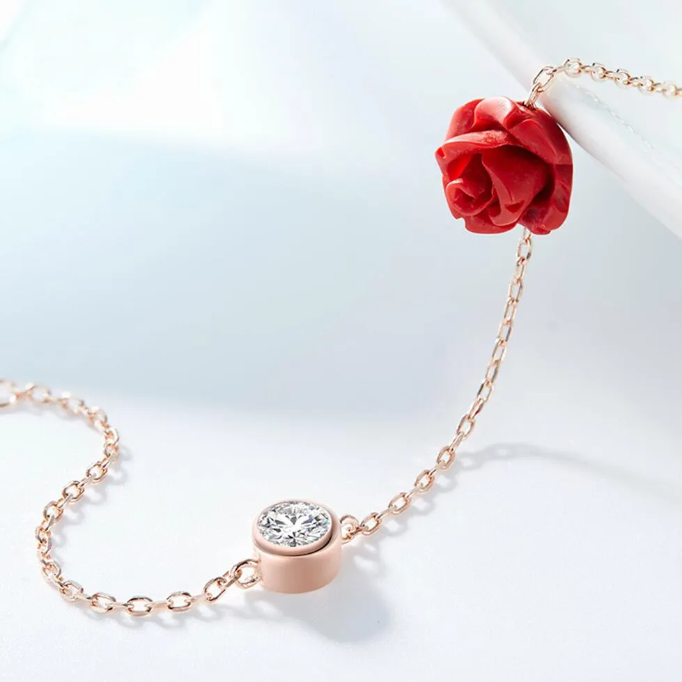 Rose flower anklet 925 silver cubic zirconia bracelet  sterling silver fashion jewelry for women