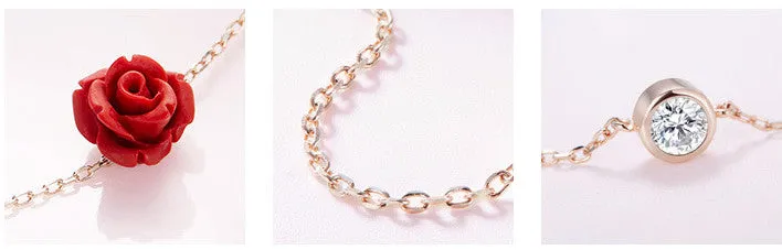 Rose flower anklet 925 silver cubic zirconia bracelet  sterling silver fashion jewelry for women