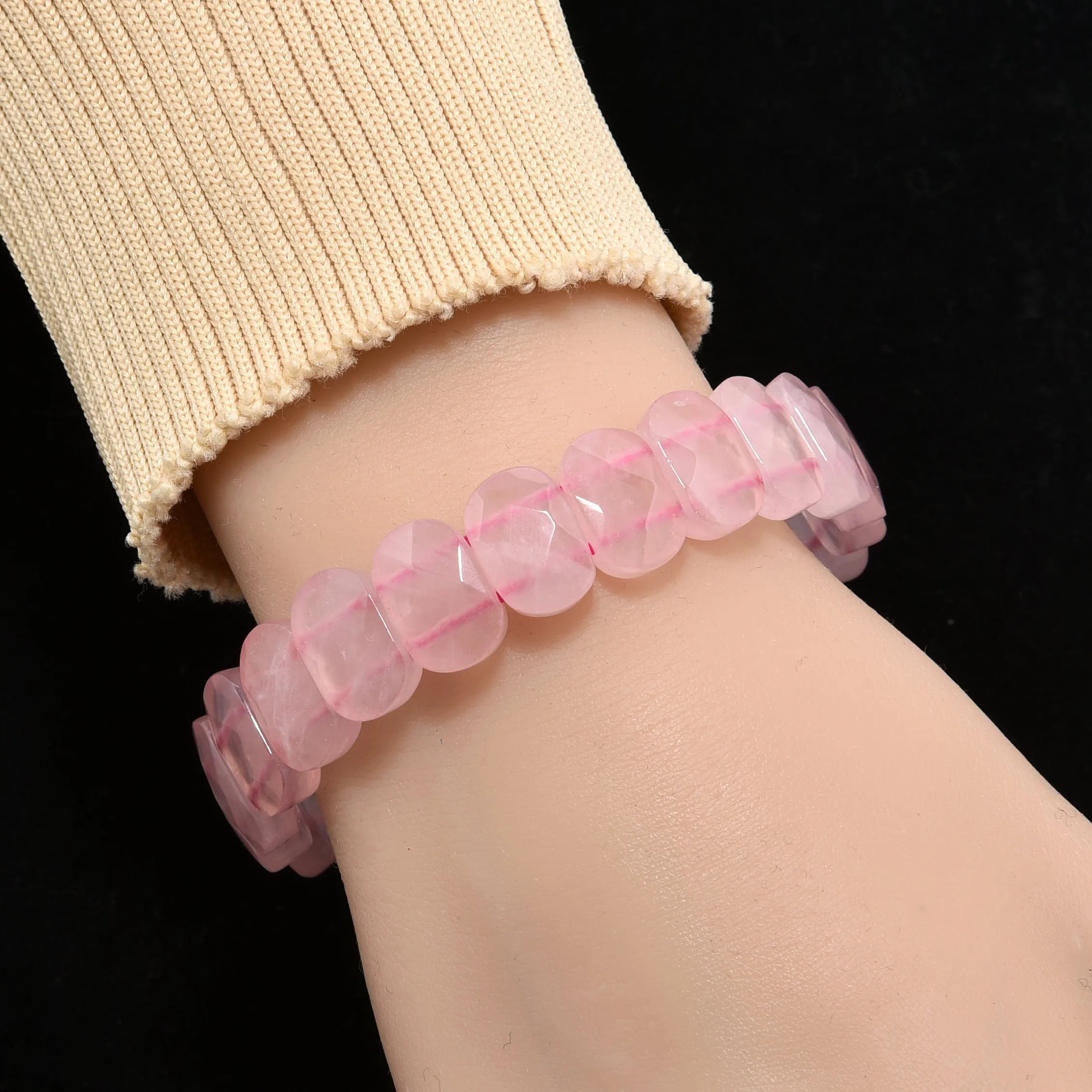 Rose Quartz 15mm Gemstone Bead Elastic Bracelet