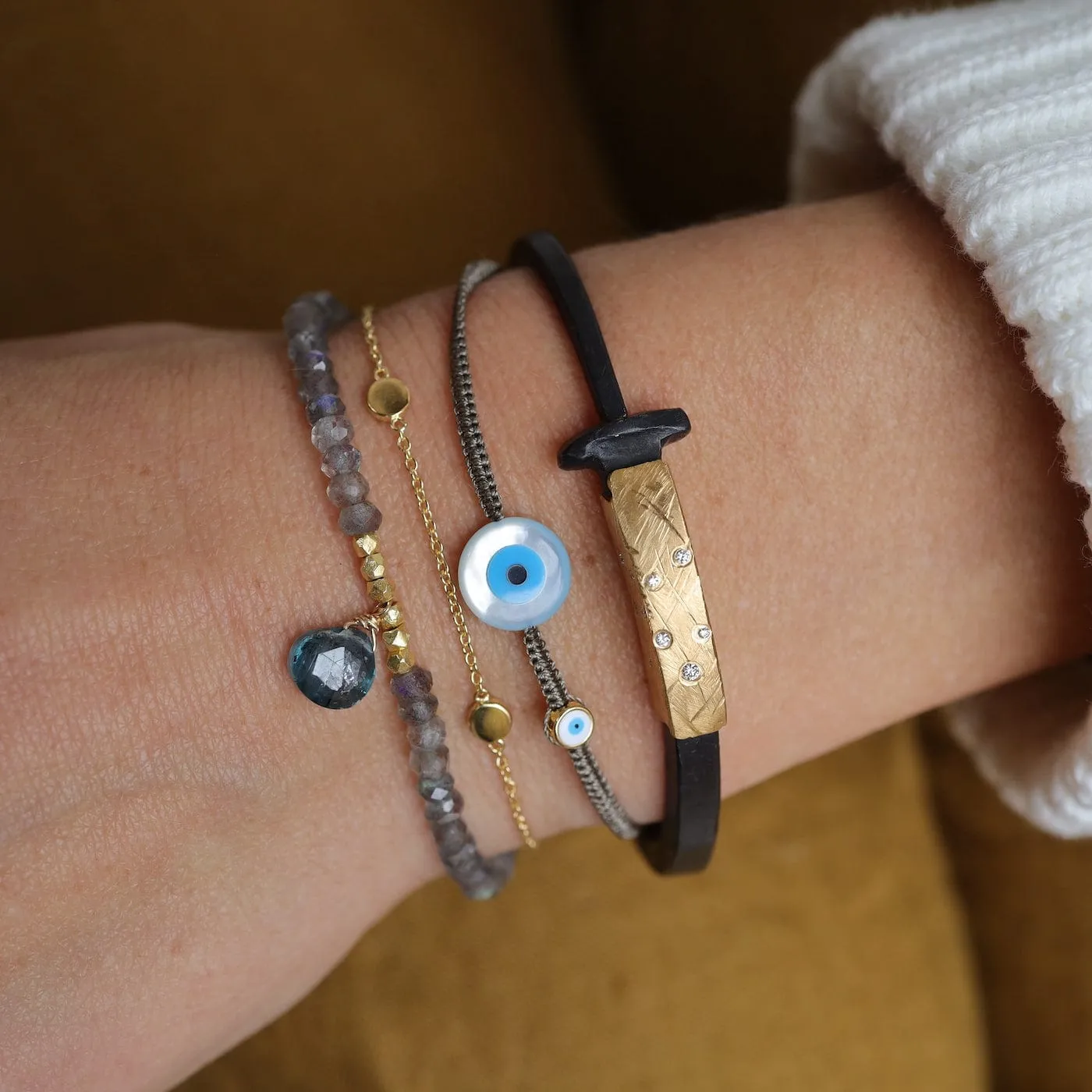 Round Shell Evil Eye Macrame Bracelet