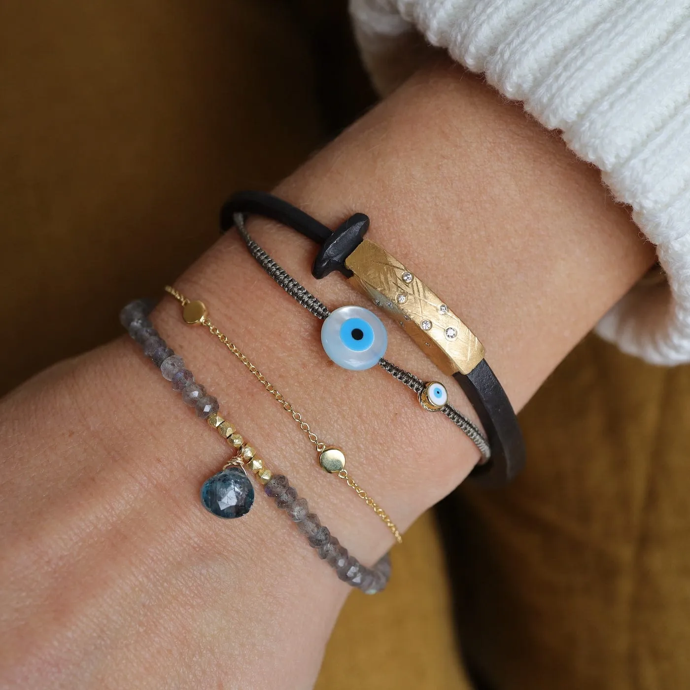 Round Shell Evil Eye Macrame Bracelet