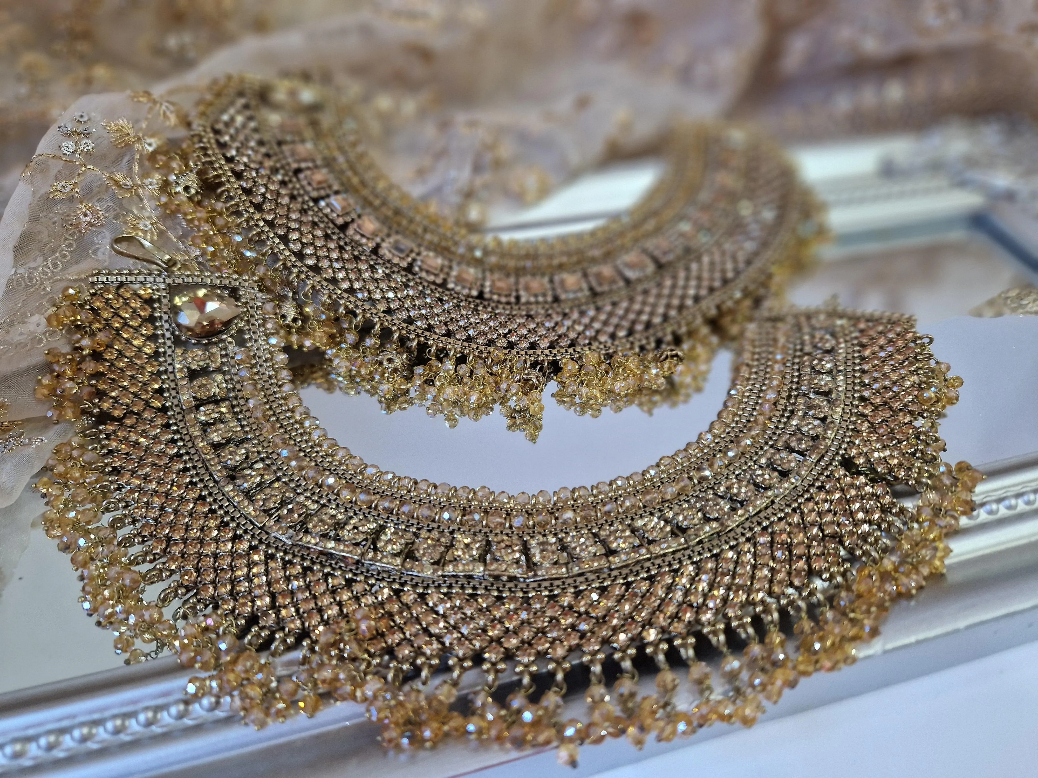 Royal Shaadi Antique Gold & Gold stone Anklets (slight fault)