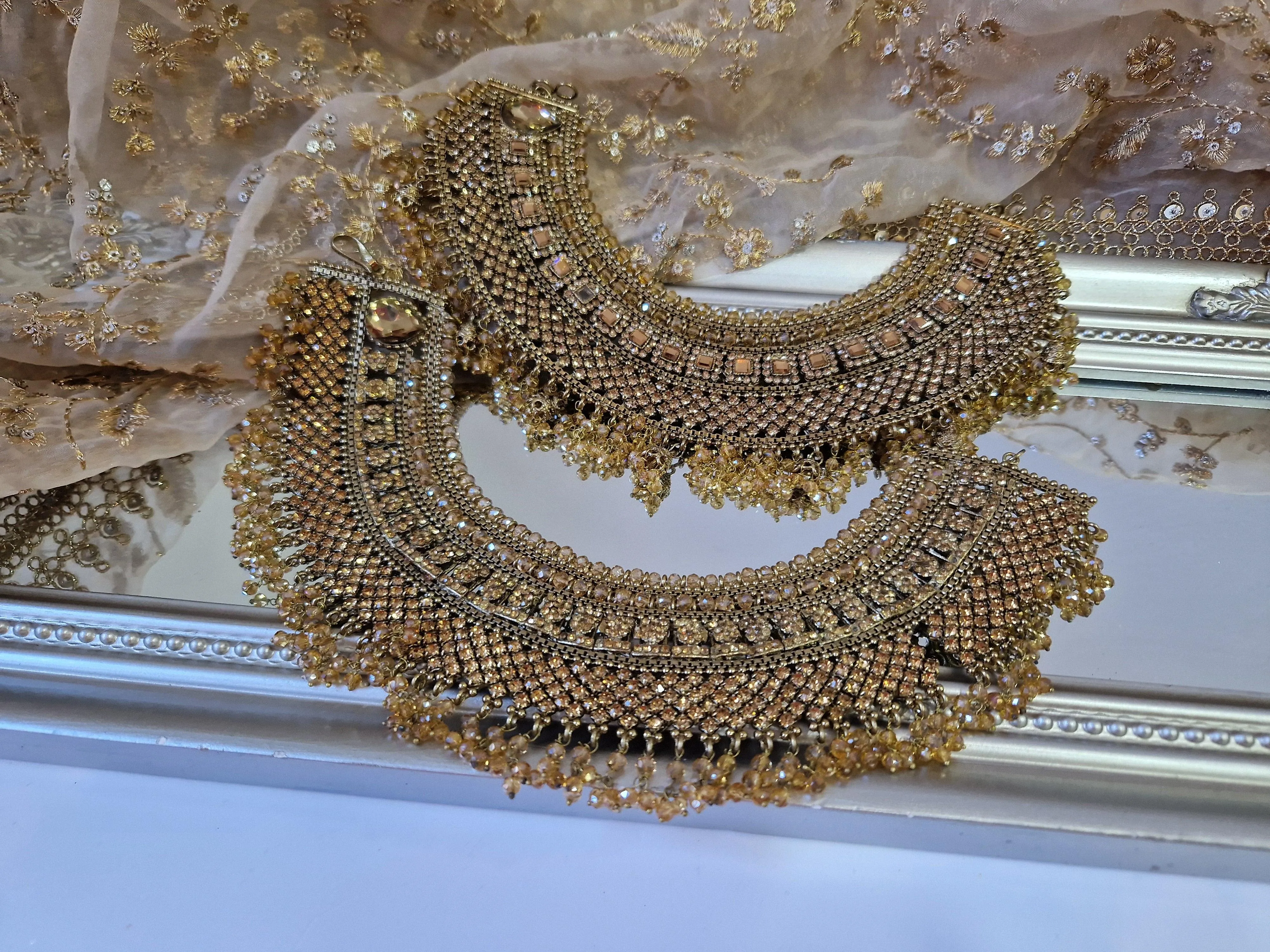 Royal Shaadi Antique Gold & Gold stone Anklets (slight fault)