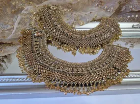 Royal Shaadi Antique Gold & Gold stone Anklets (slight fault)