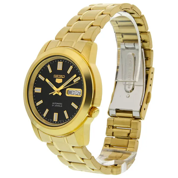 Seiko 5 Automatic Black Dial Yellow Gold-tone Men's Watch SNKK22