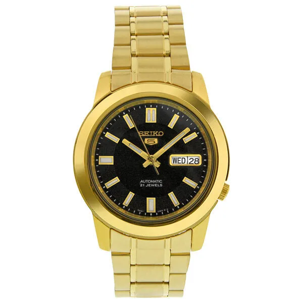 Seiko 5 Automatic Black Dial Yellow Gold-tone Men's Watch SNKK22