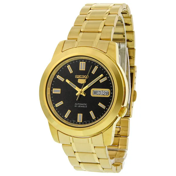 Seiko 5 Automatic Black Dial Yellow Gold-tone Men's Watch SNKK22