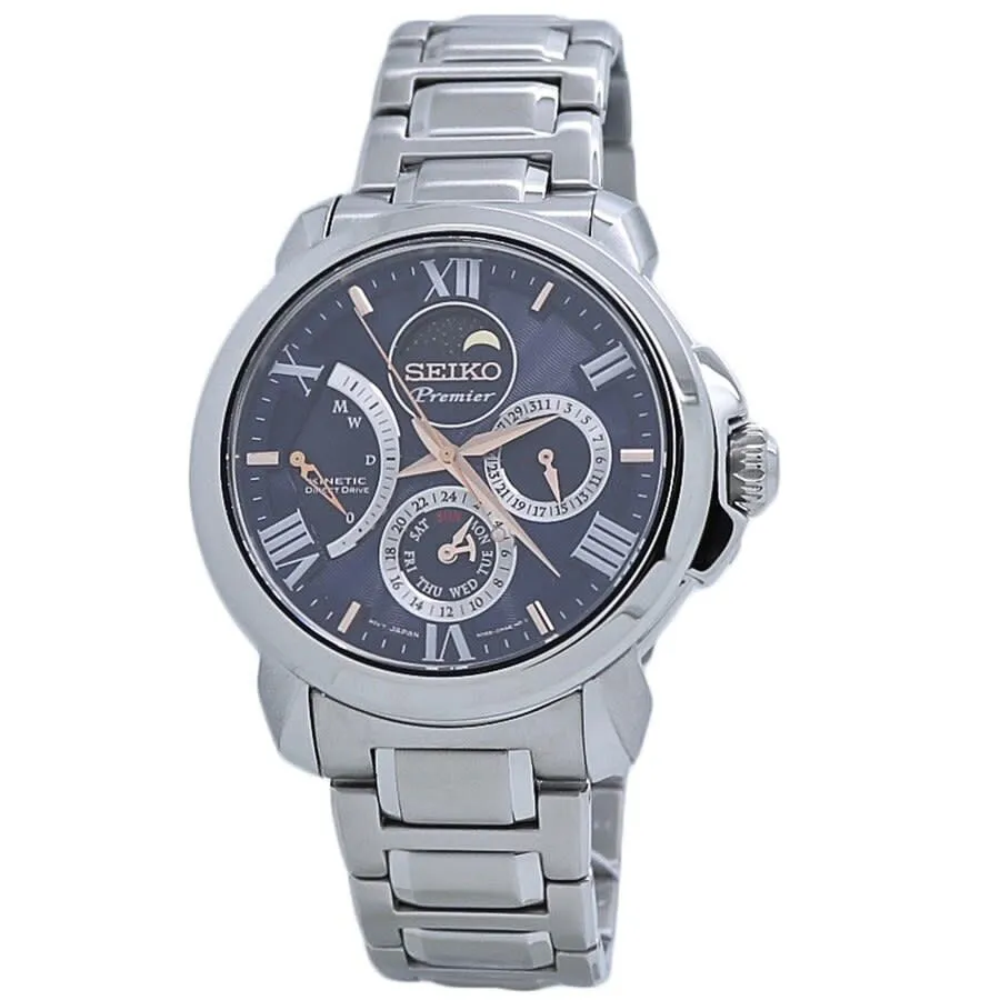 Seiko Premier Kinetic Moon Phase GMT Blue Dial Men's Watch SRX017
