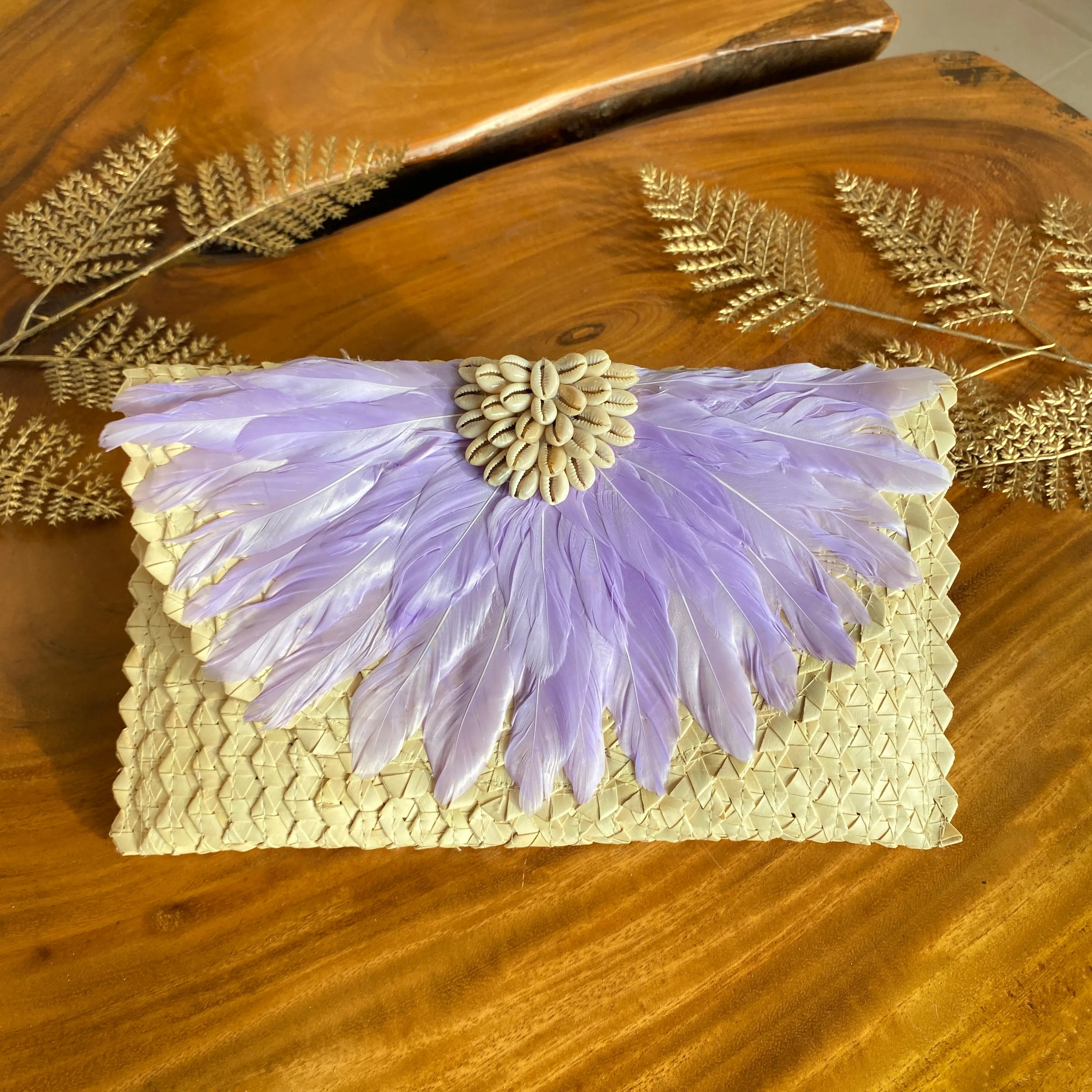 Shell Rattan Clutch | Purple