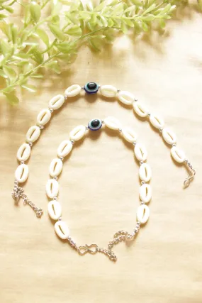Shell Work Evil Eye Anklets - Set of 2