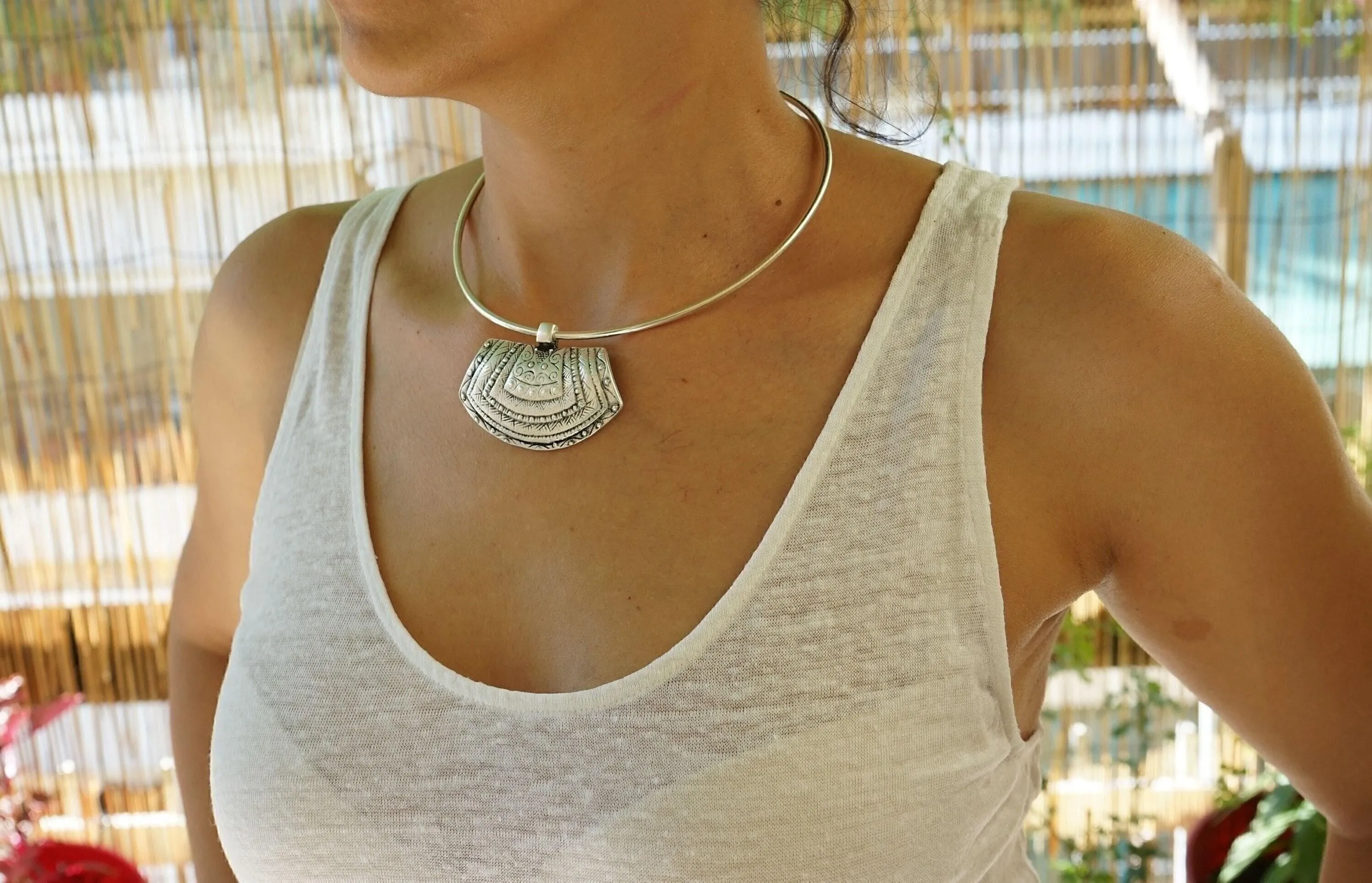 Silver Berber Tuareg Statement Collar Torque Necklace