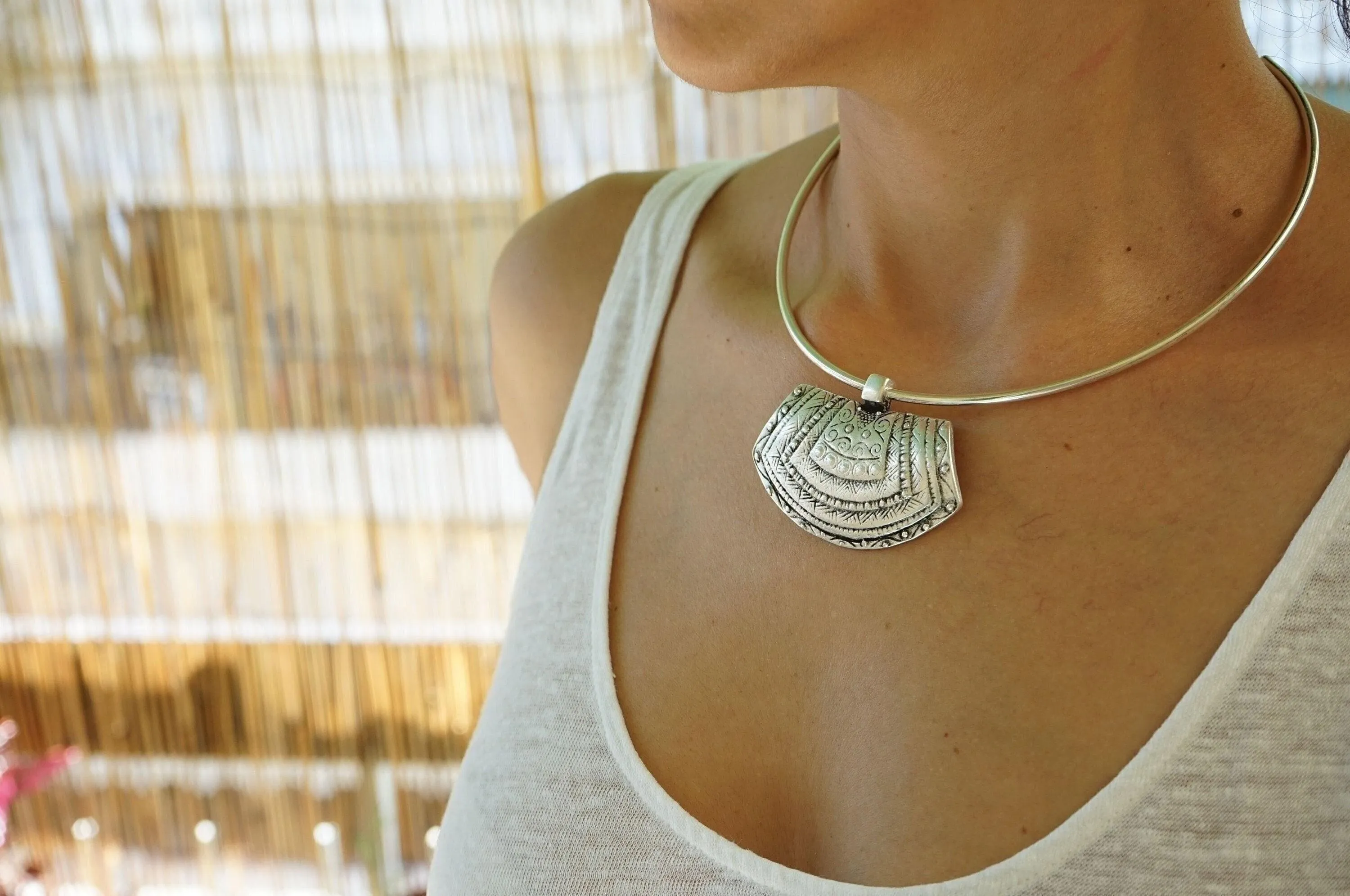 Silver Berber Tuareg Statement Collar Torque Necklace