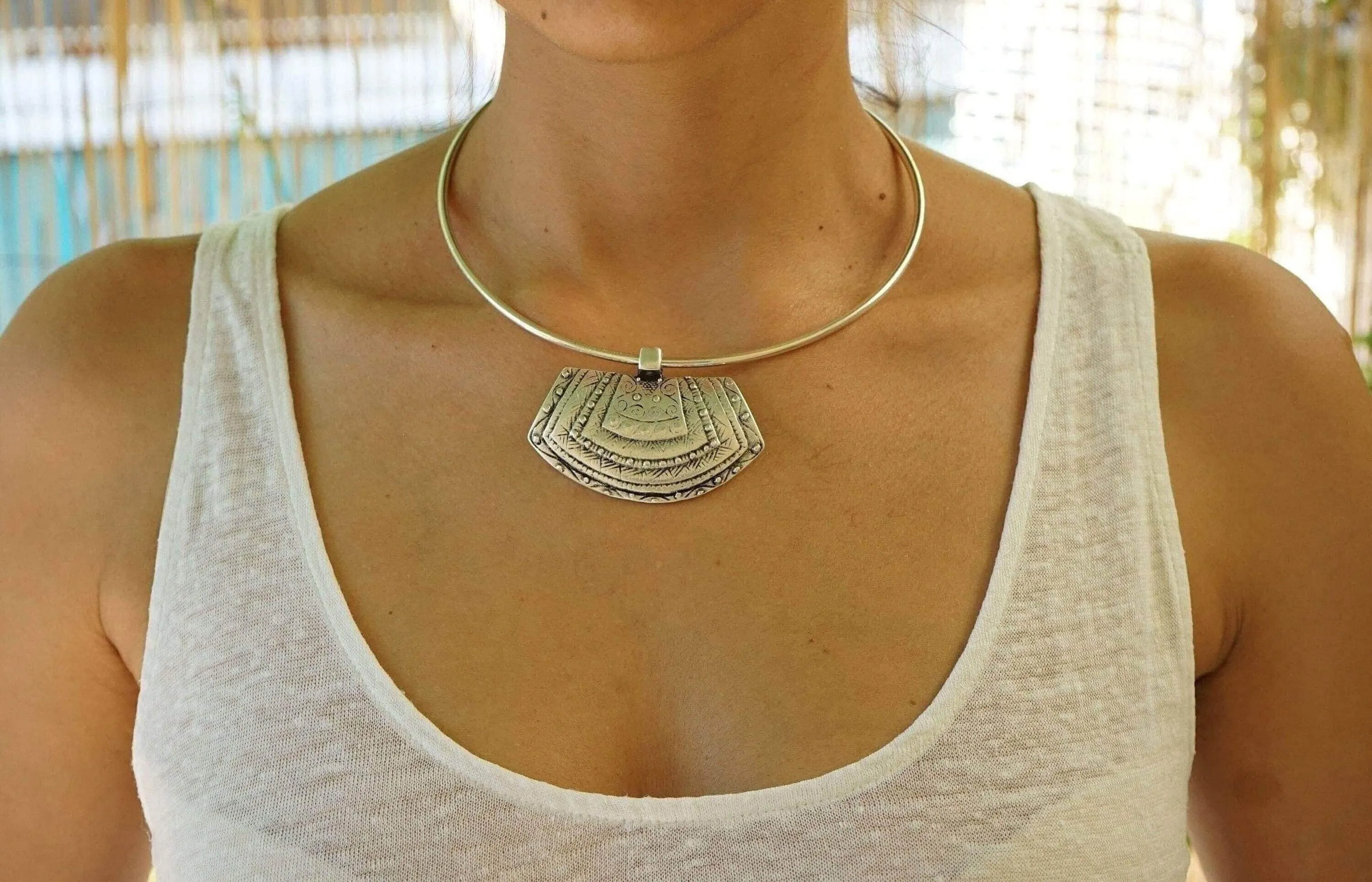 Silver Berber Tuareg Statement Collar Torque Necklace