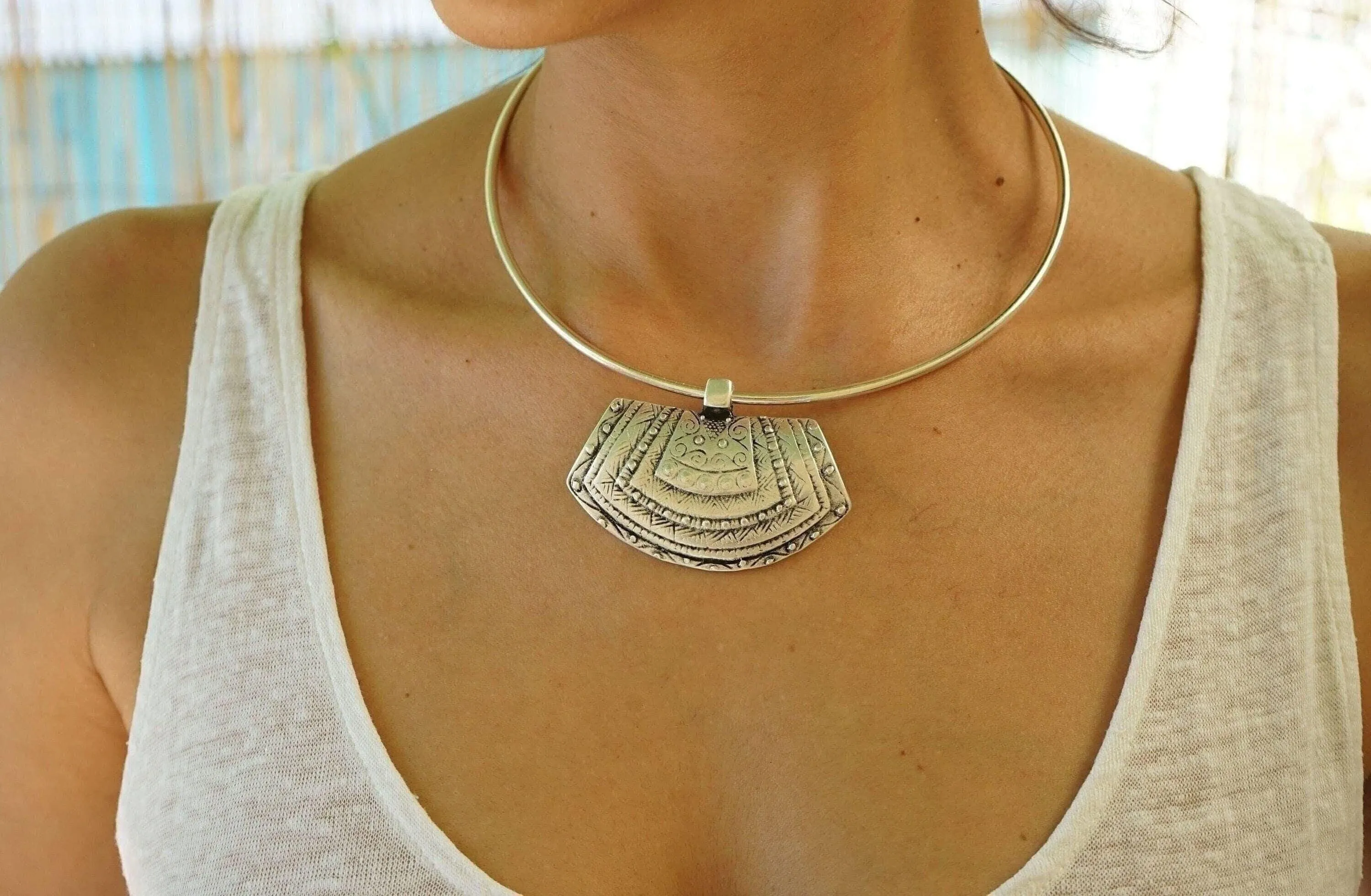 Silver Berber Tuareg Statement Collar Torque Necklace