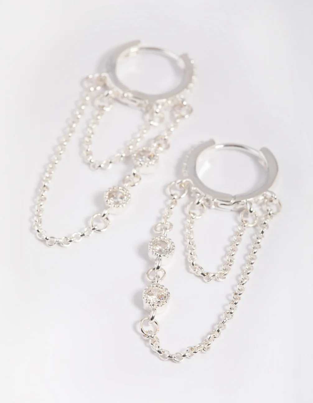 Silver Plated Diamante Huggie Hoop Earrings