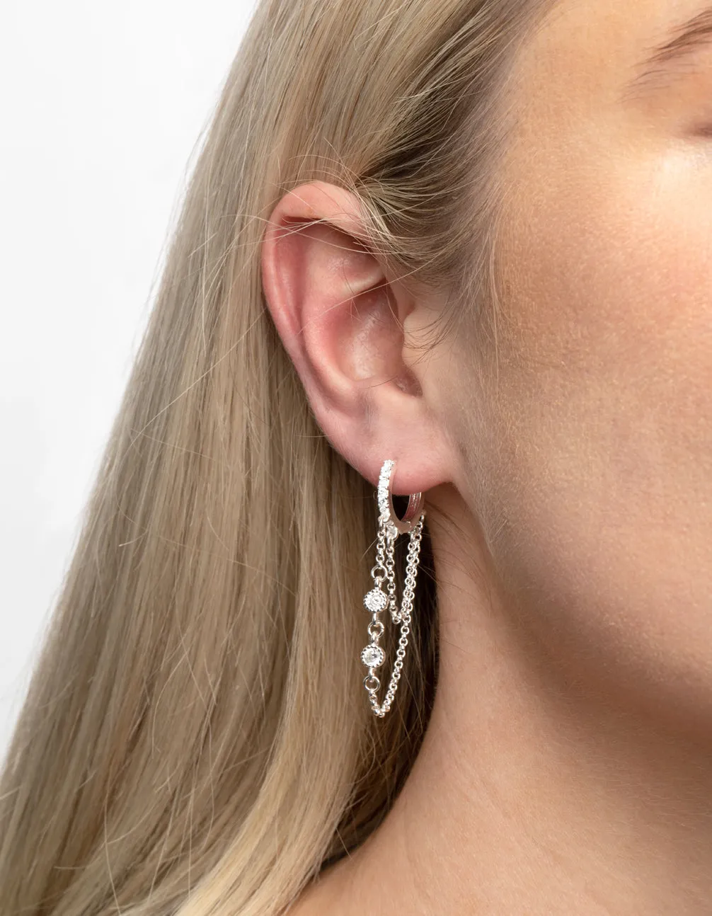 Silver Plated Diamante Huggie Hoop Earrings