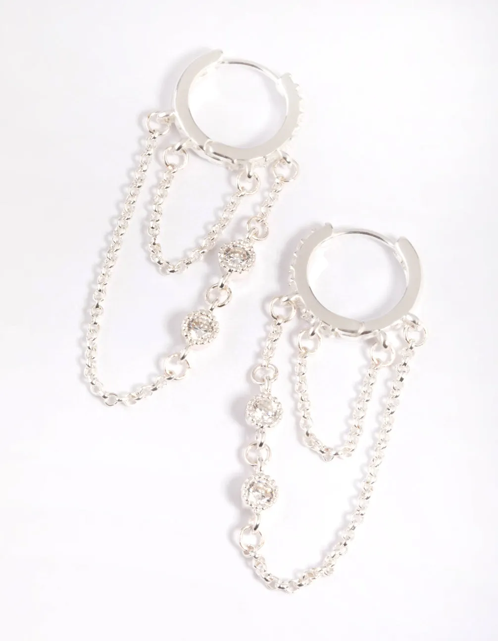 Silver Plated Diamante Huggie Hoop Earrings