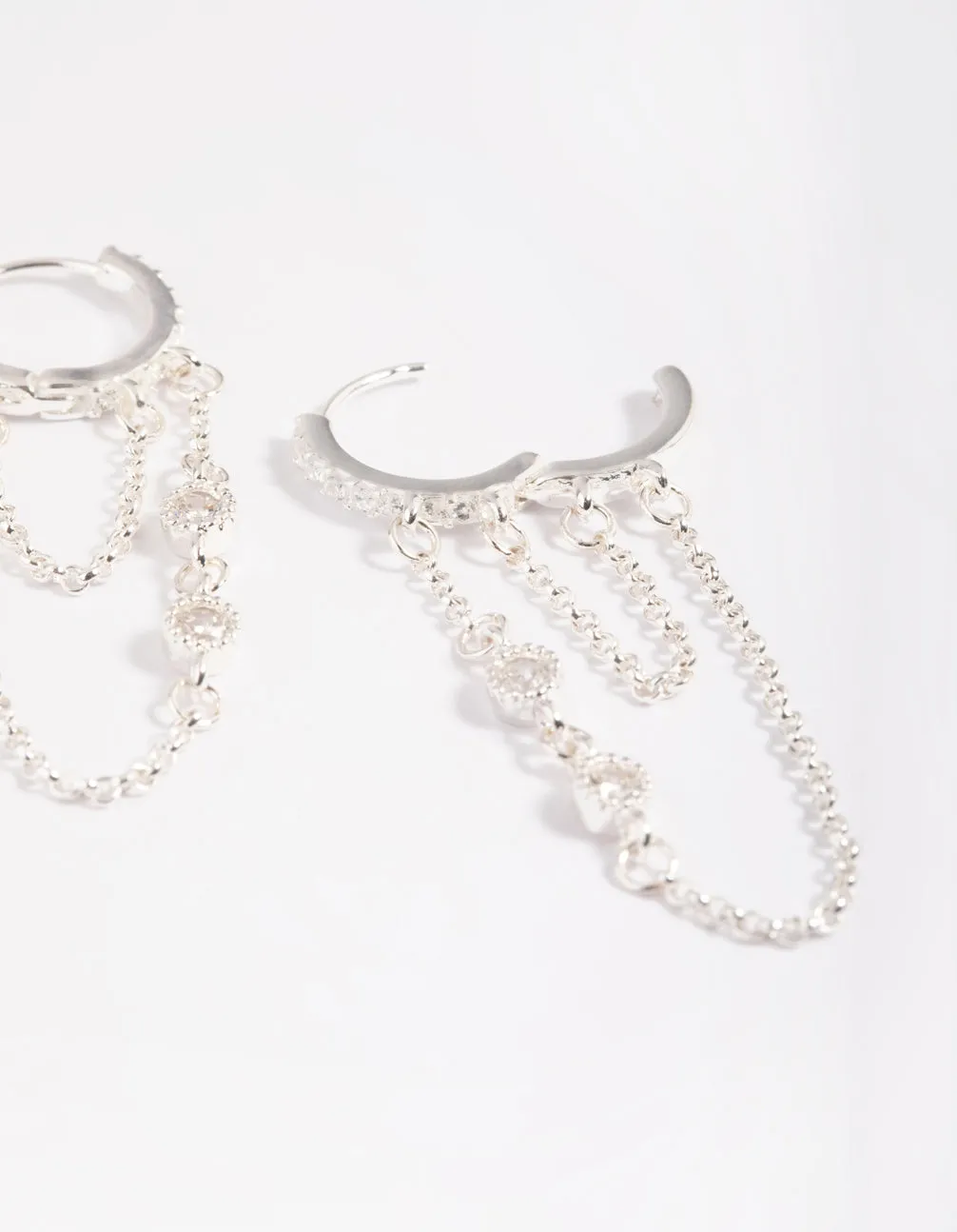 Silver Plated Diamante Huggie Hoop Earrings