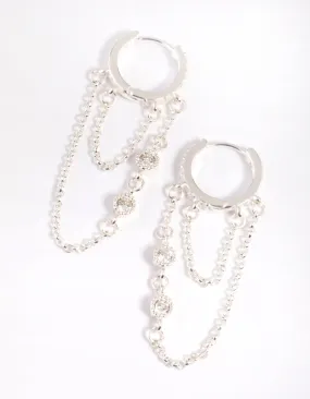 Silver Plated Diamante Huggie Hoop Earrings