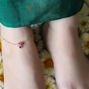 Single 92.5 Sterling Silver Kundan Lotus Anklet