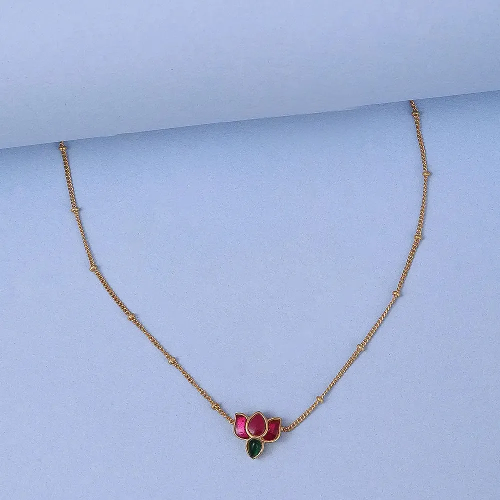 Single 92.5 Sterling Silver Kundan Lotus Anklet