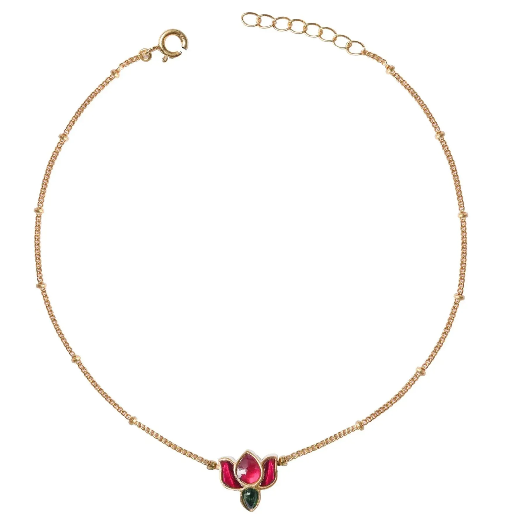 Single 92.5 Sterling Silver Kundan Lotus Anklet
