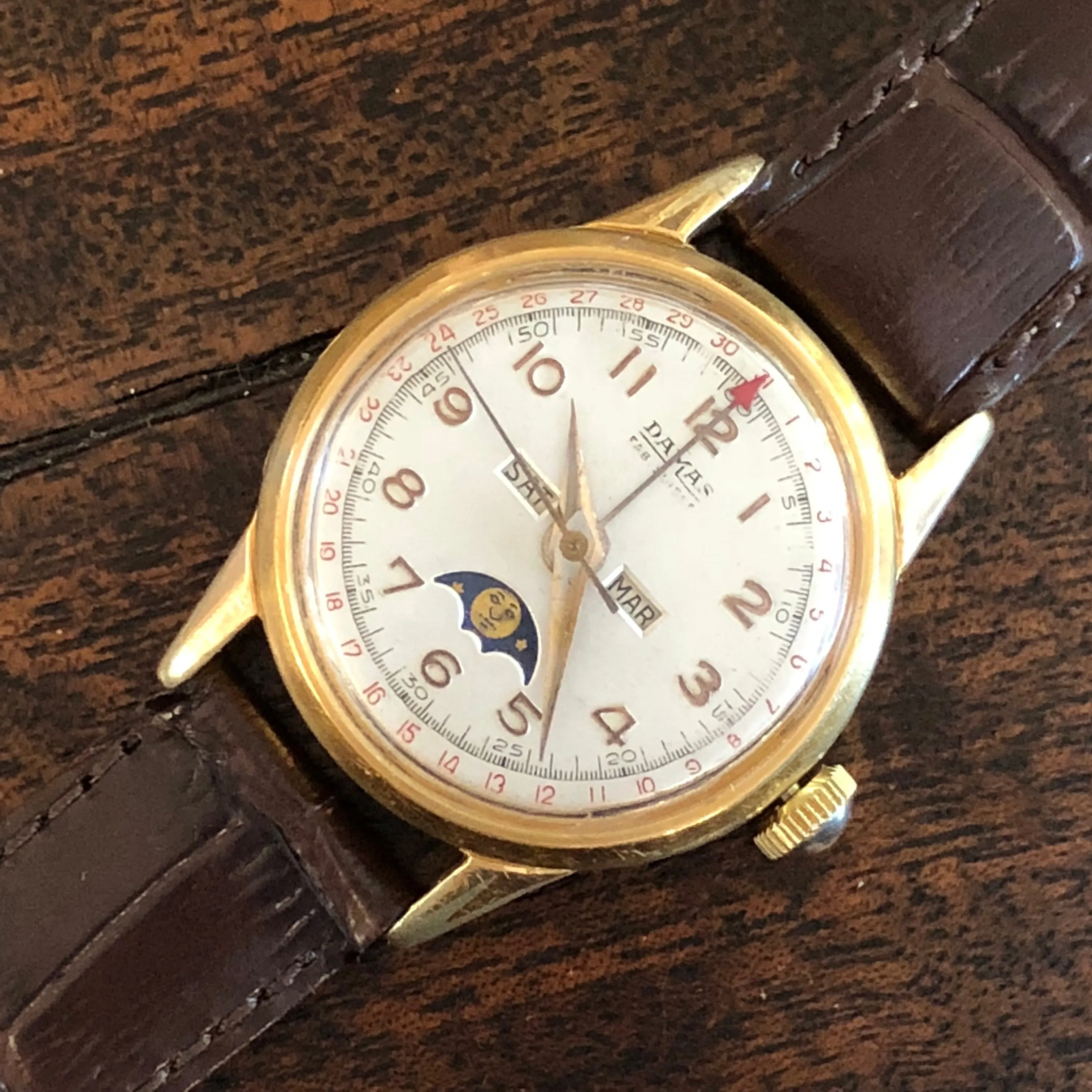 Sold - Damas 1940’s Triple Date Moonphase Vintage Watch Rare Valjoux 89 - Fully Serviced by ClockSavant