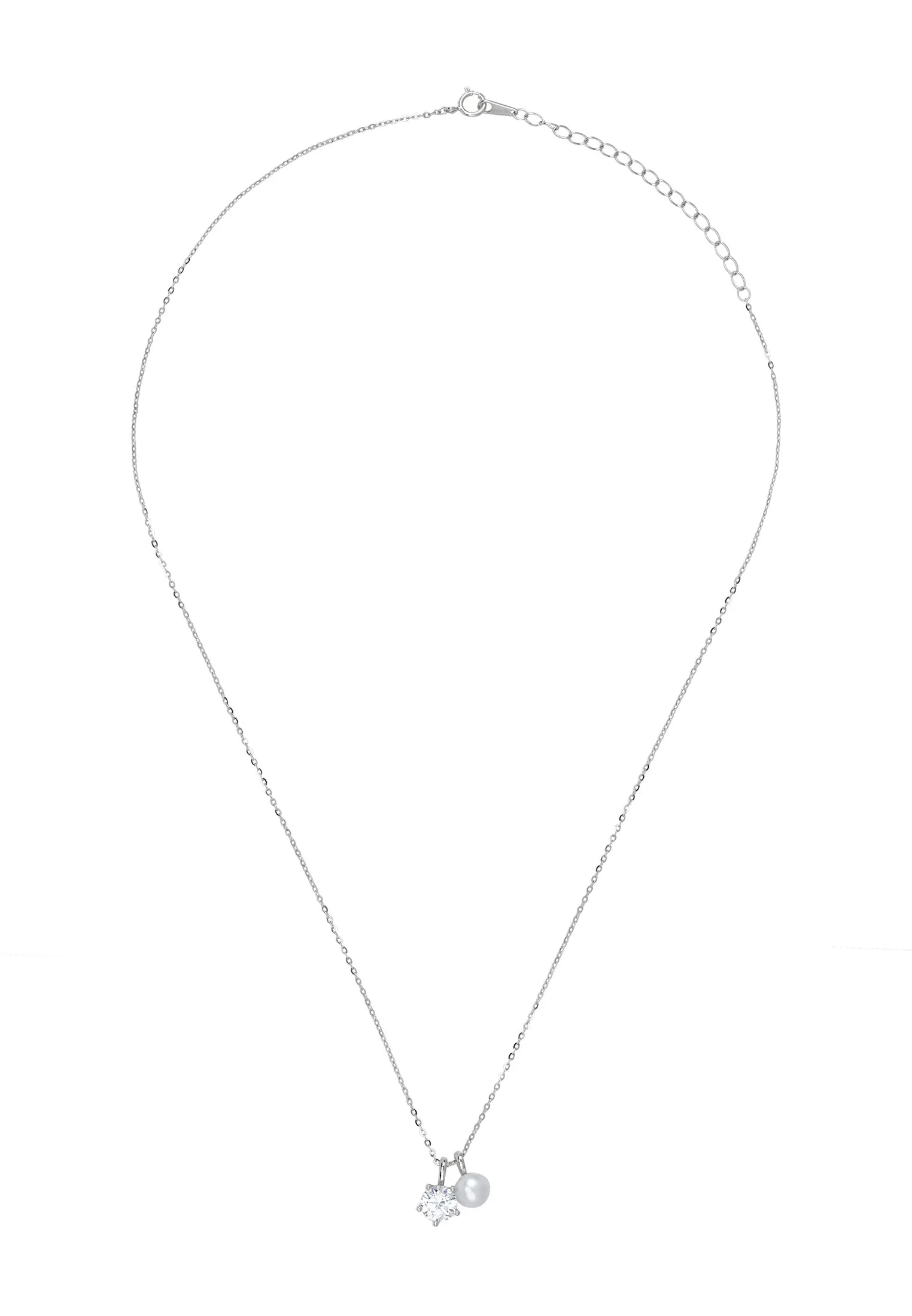 Solitaire And Pearl Necklace Silver