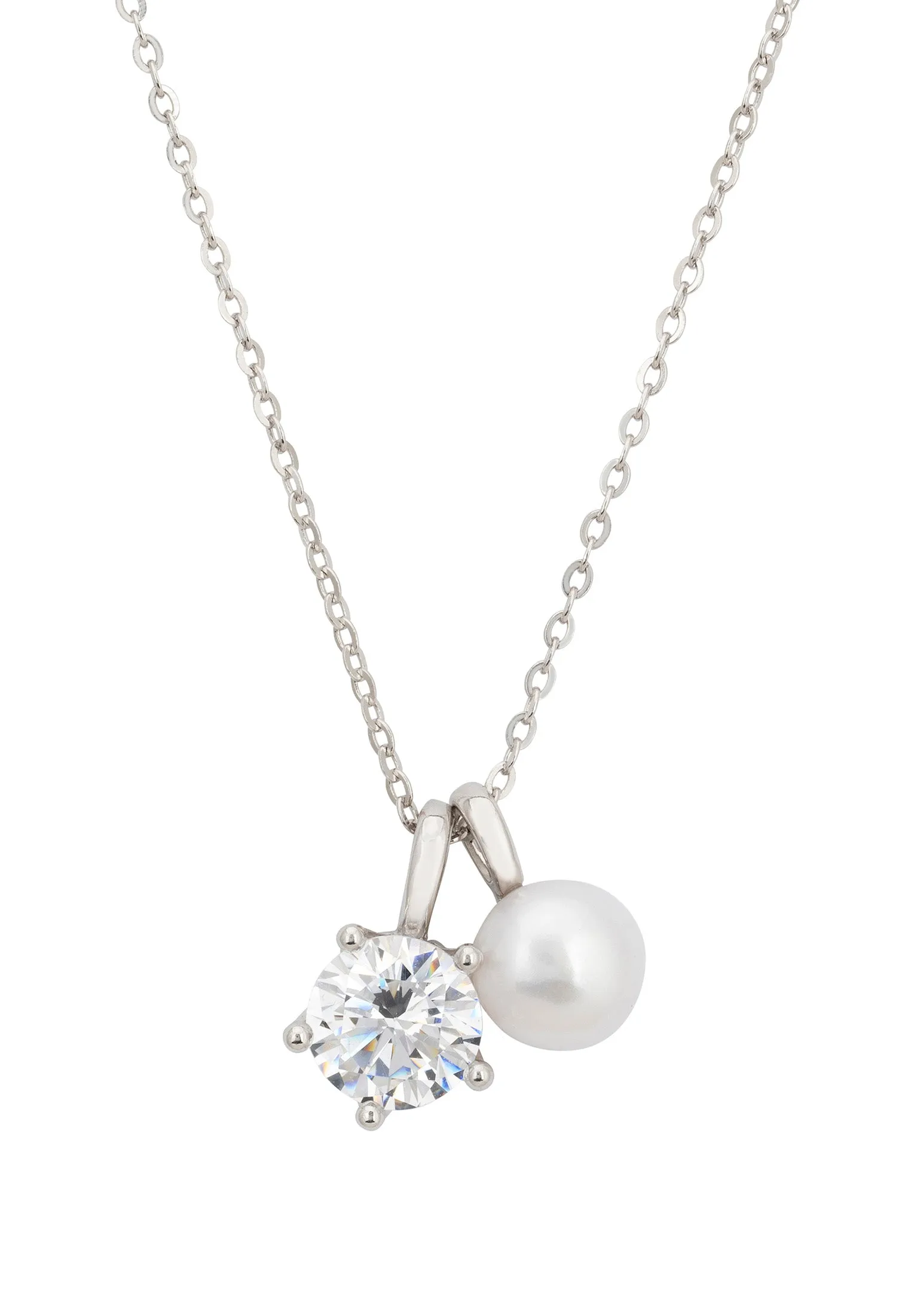 Solitaire And Pearl Necklace Silver