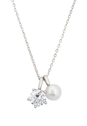 Solitaire And Pearl Necklace Silver