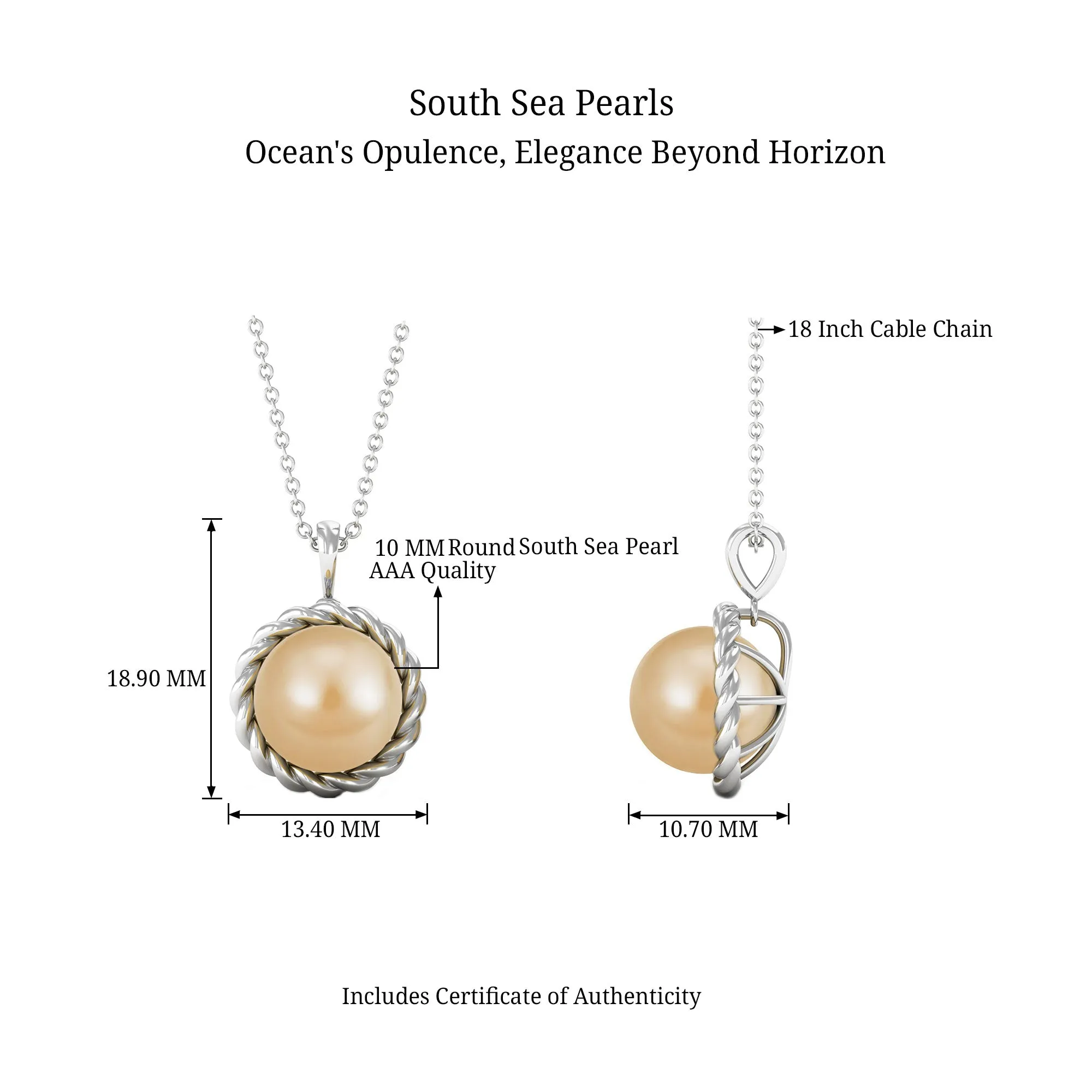 Solitaire South Sea Pearl Pendant Necklace with Rope Frame