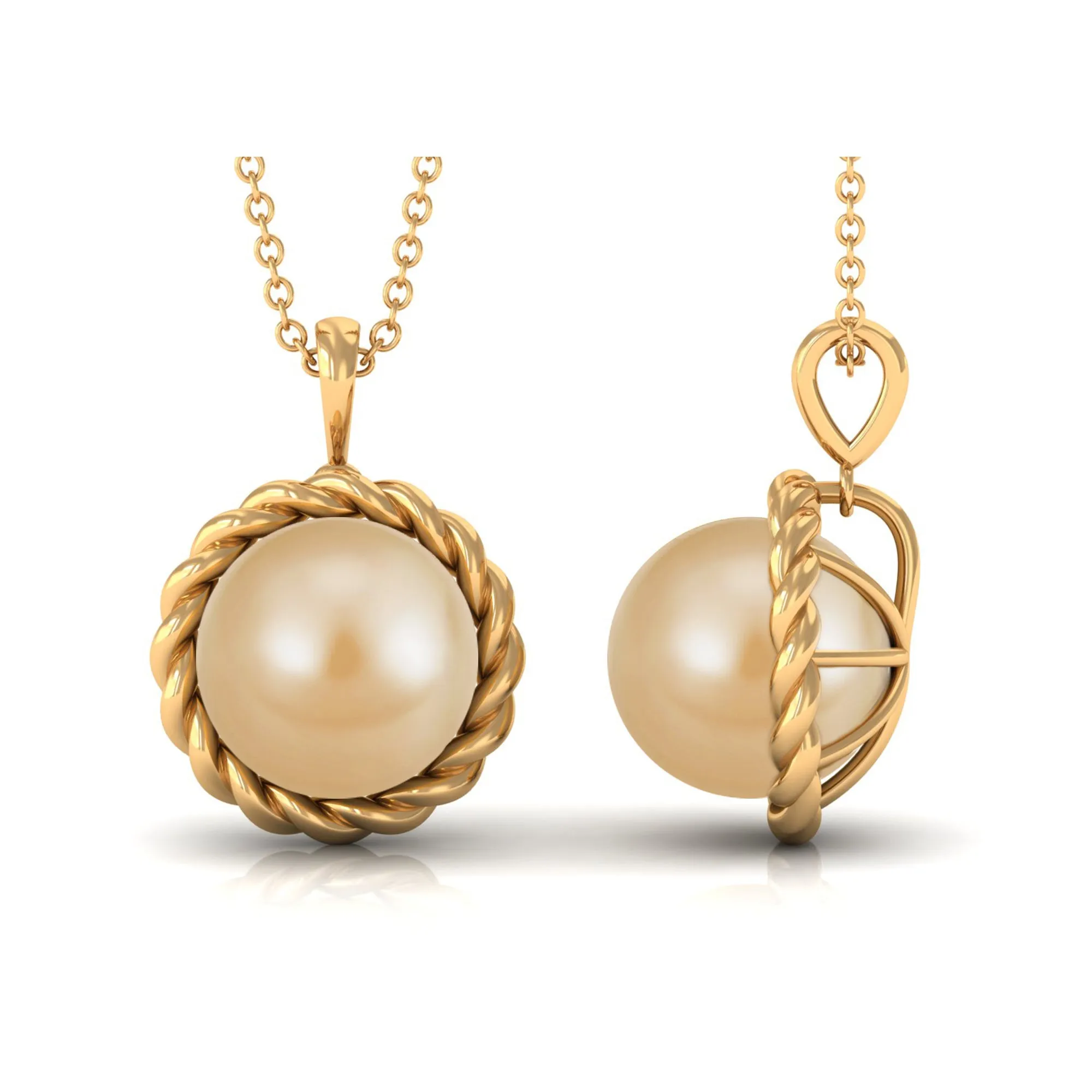Solitaire South Sea Pearl Pendant Necklace with Rope Frame