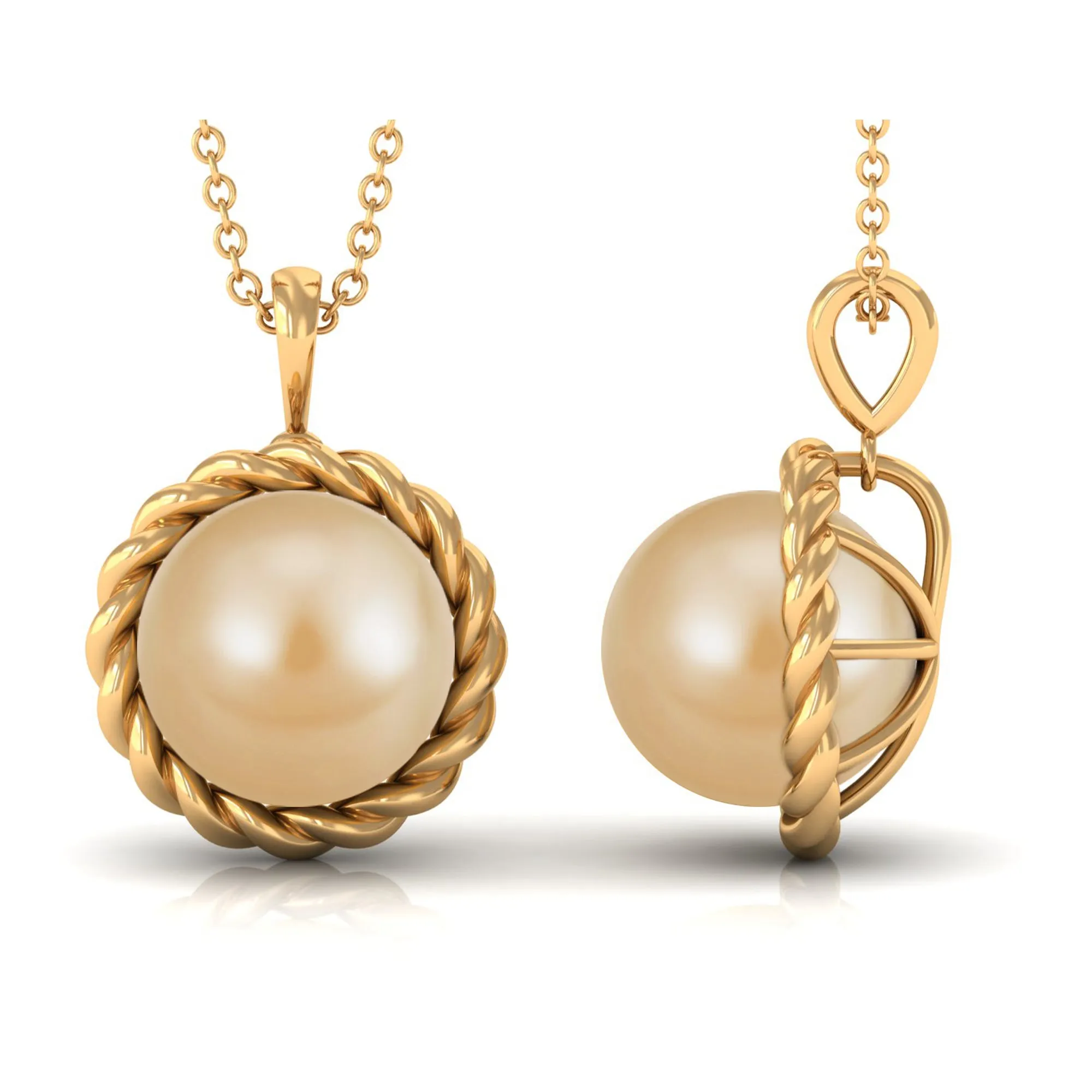 Solitaire South Sea Pearl Pendant Necklace with Rope Frame
