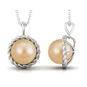 Solitaire South Sea Pearl Pendant Necklace with Rope Frame