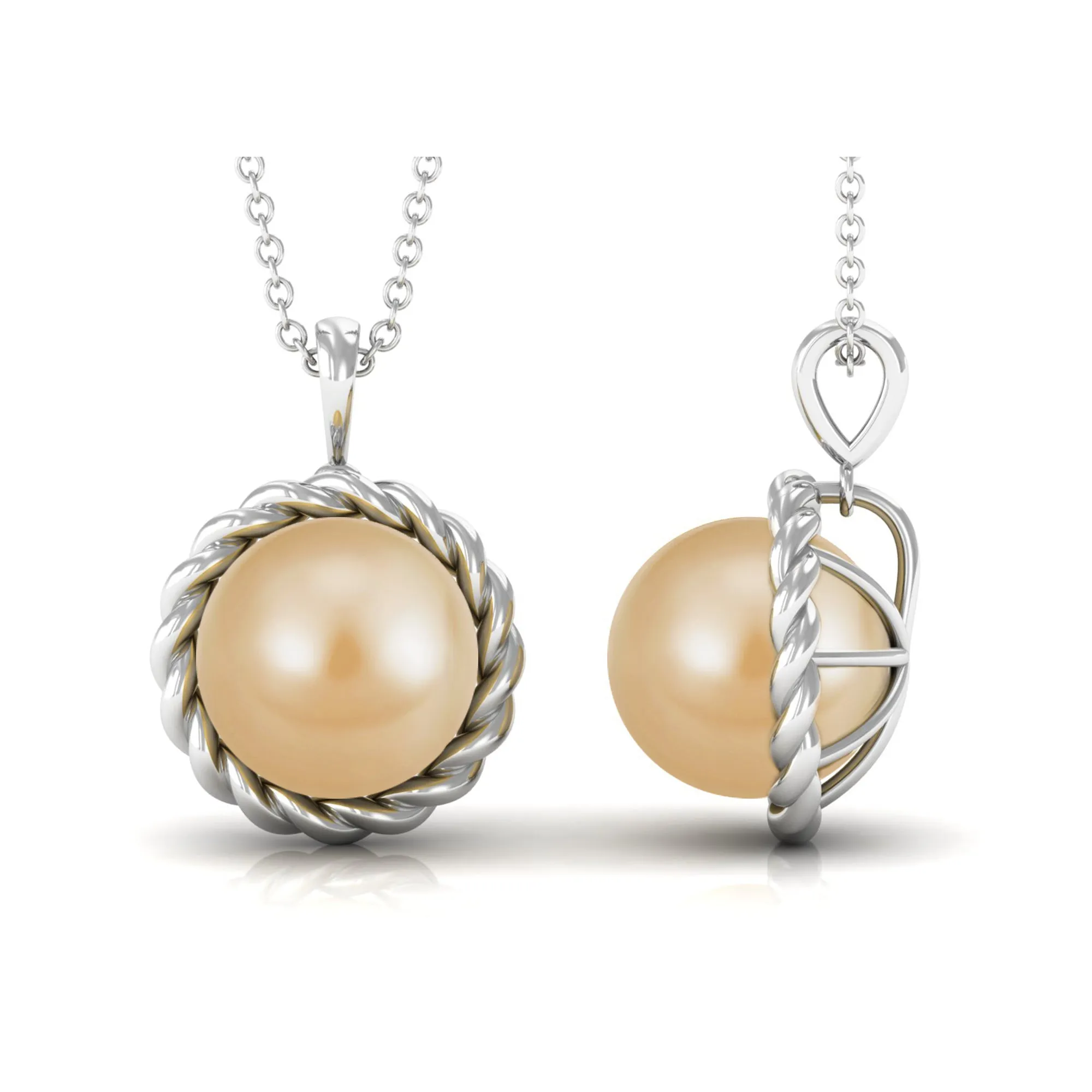 Solitaire South Sea Pearl Pendant Necklace with Rope Frame